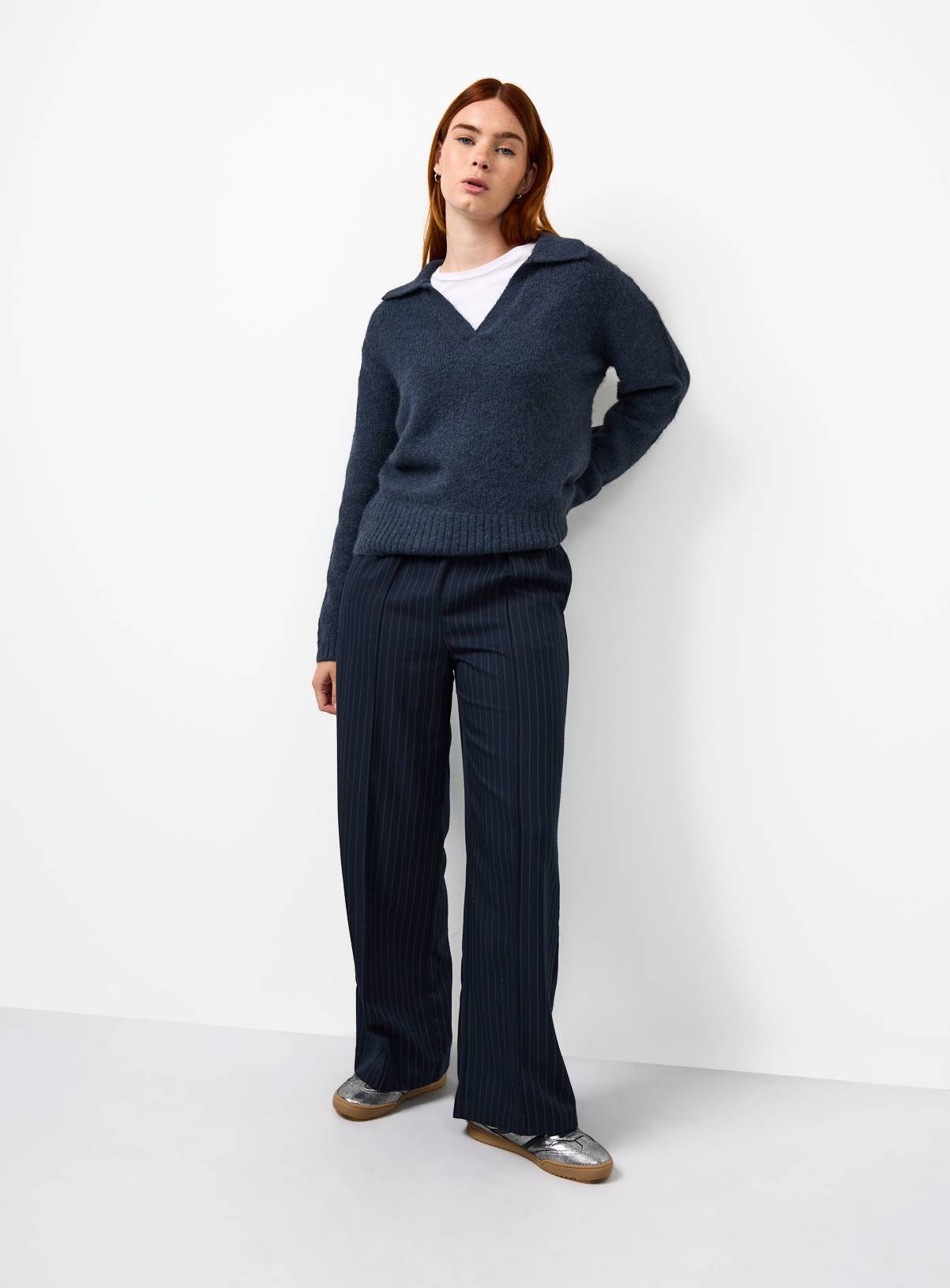 Navy Open Collar Knitted Jumper 18 - Image 2
